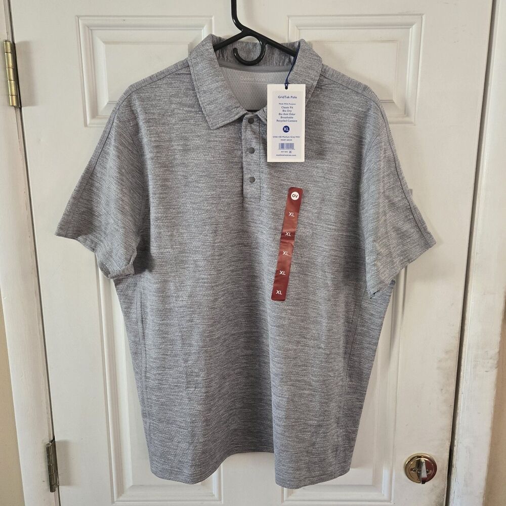 NWT Outdoor Voices GridTek Polo Shirt Men XL Gray Bio Dry Anti Odor Golf